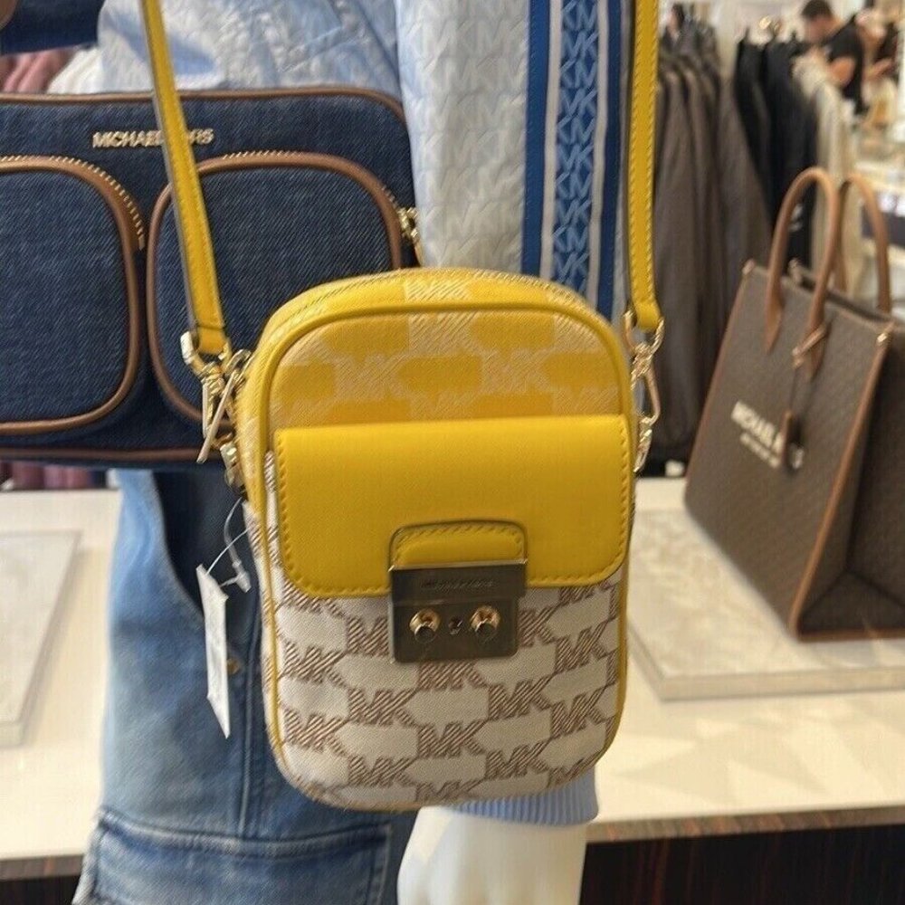 Michael Kors Sloan Editor Signature Jacquard Small Top Zip Flap Pocket Crossbody